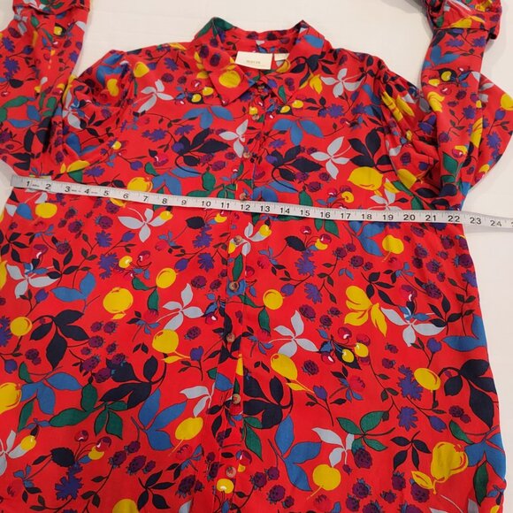 Maeve by Anthropologie Blithe Button Down Red Floral Fruit Print Blouse Size 16 - Picture 8 of 11